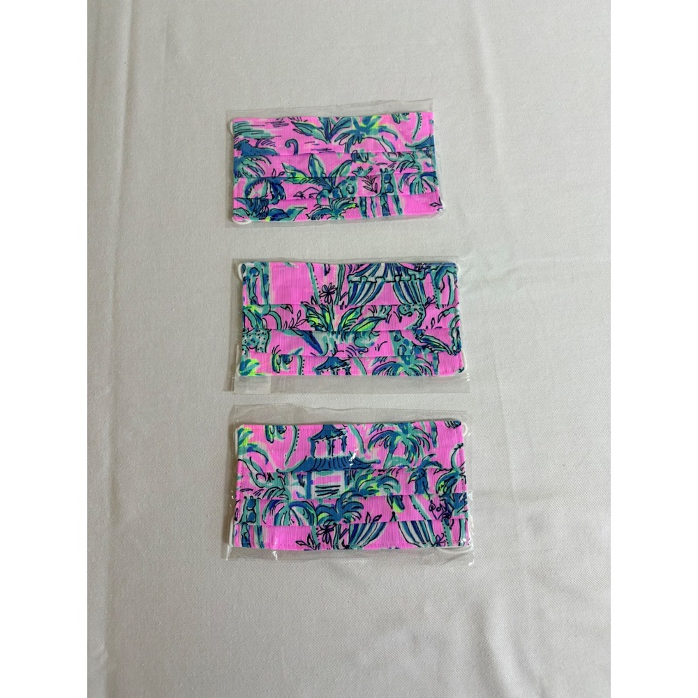 Lilly Pulitzer Face Mask Set of 3 1 size Pink Multi NEW Tropical Print Pleated